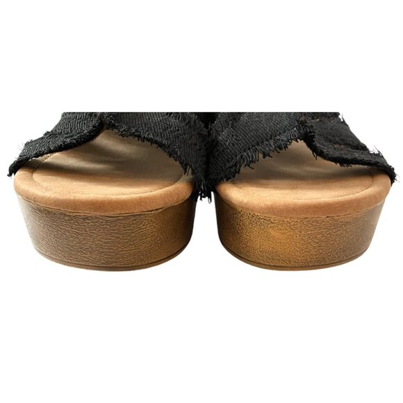 Rocket Dog Clipper Slip On FRAYED Black Platform WOOD BLOCK HEEL Sandals-Women-9 - Picture 11 of 14